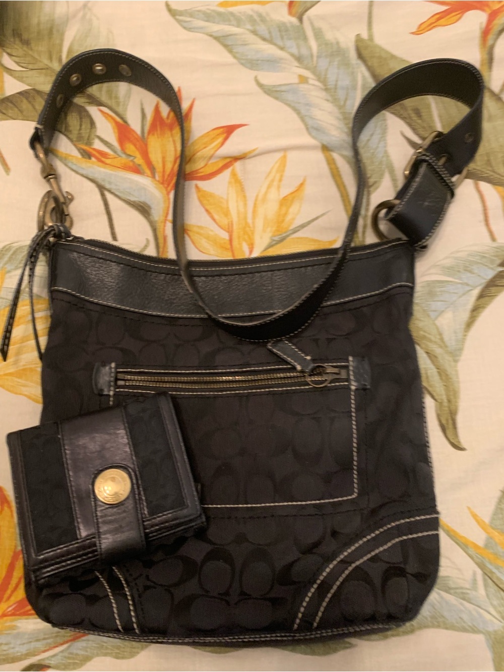 Coach Black Signature Canvas Crossbody with Matching Wallet